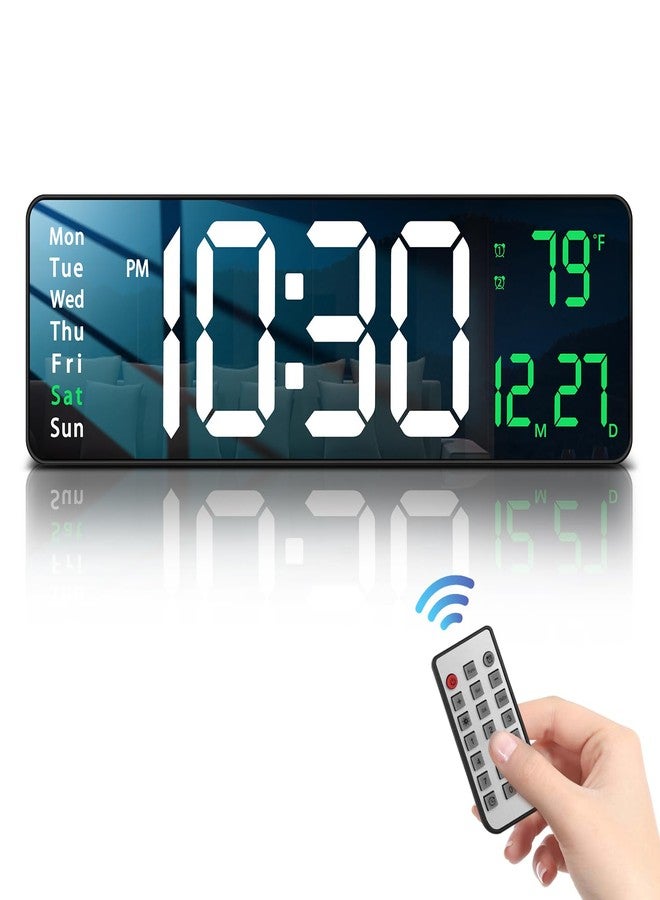 JoFomp Modern 16" Large Digital Wall Clock with Remote Control, LED Display, Auto-Dimming, Countdown, Temperature, Calendar - 12/24Hr Format (Green),Acrylonitrile Butadiene Styrene - Image 1